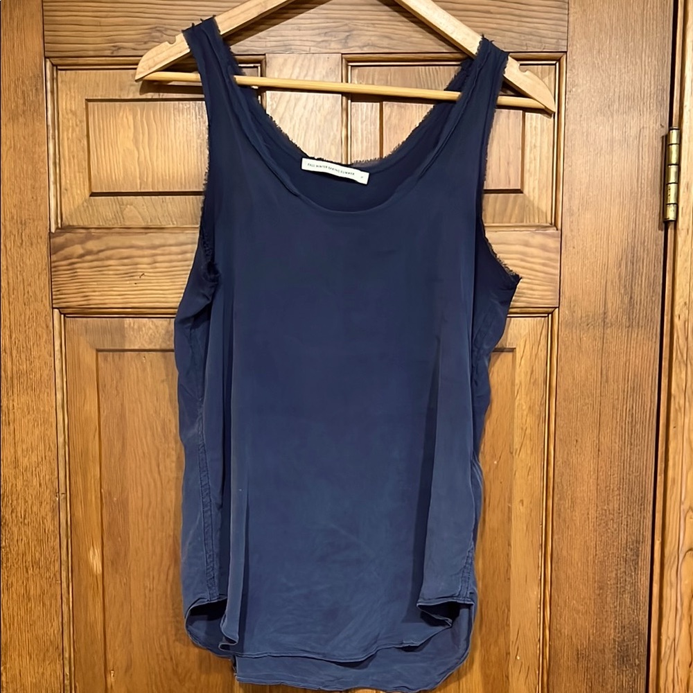Fall Winter Spring Summer Navy Blue Silk Surfin Bird Women's Tank Top